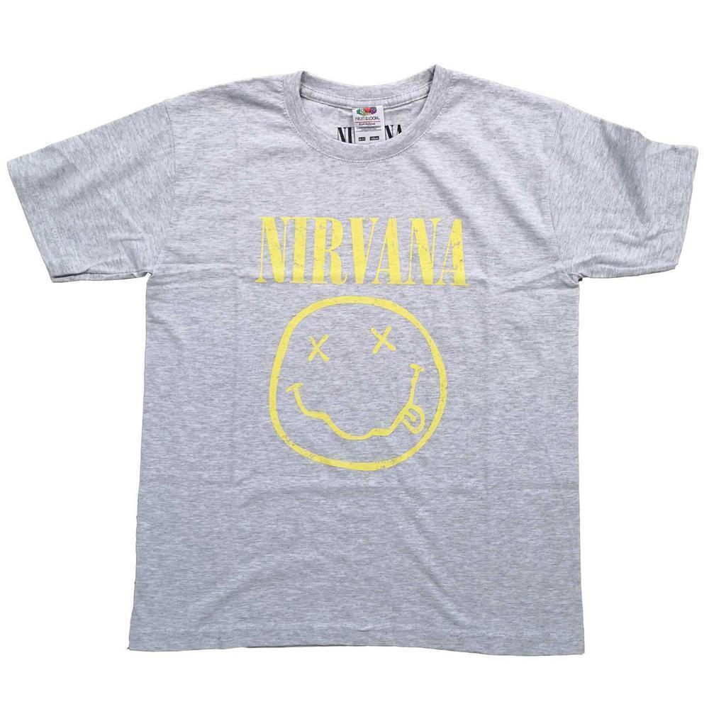 Nirvana Kids T Shirt Yellow Smiley Heather Grey